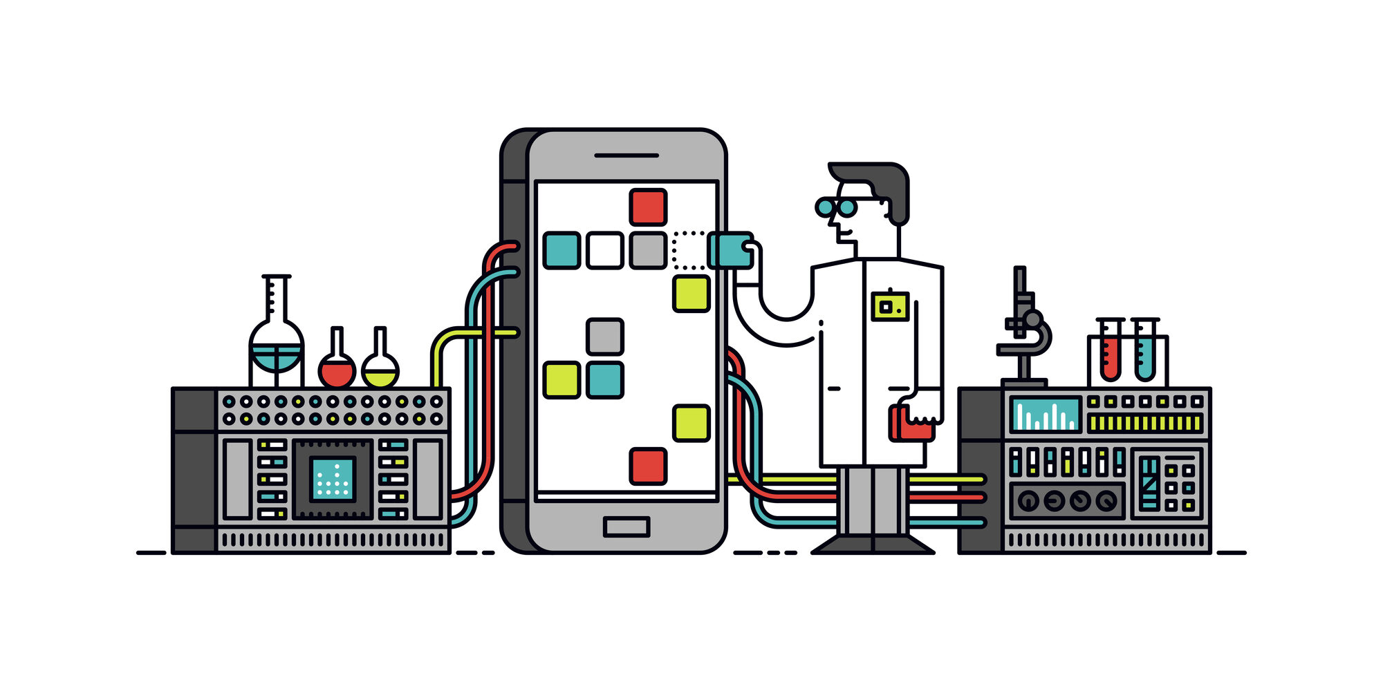 App research process line style illustration