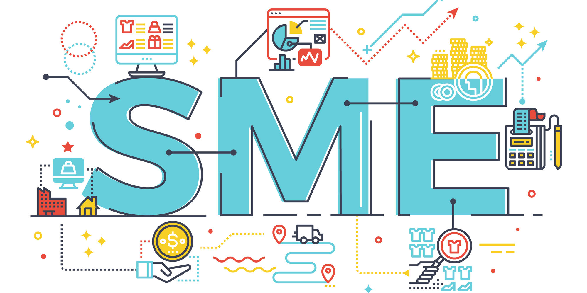 SME, Small and Medium Enterprise, word lettering illustration