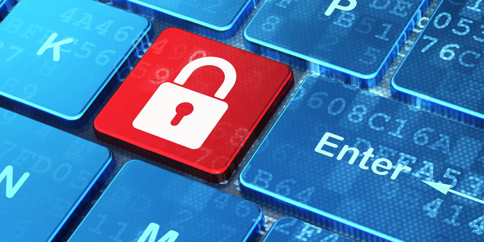 Protection concept: computer keyboard with Closed Padlock